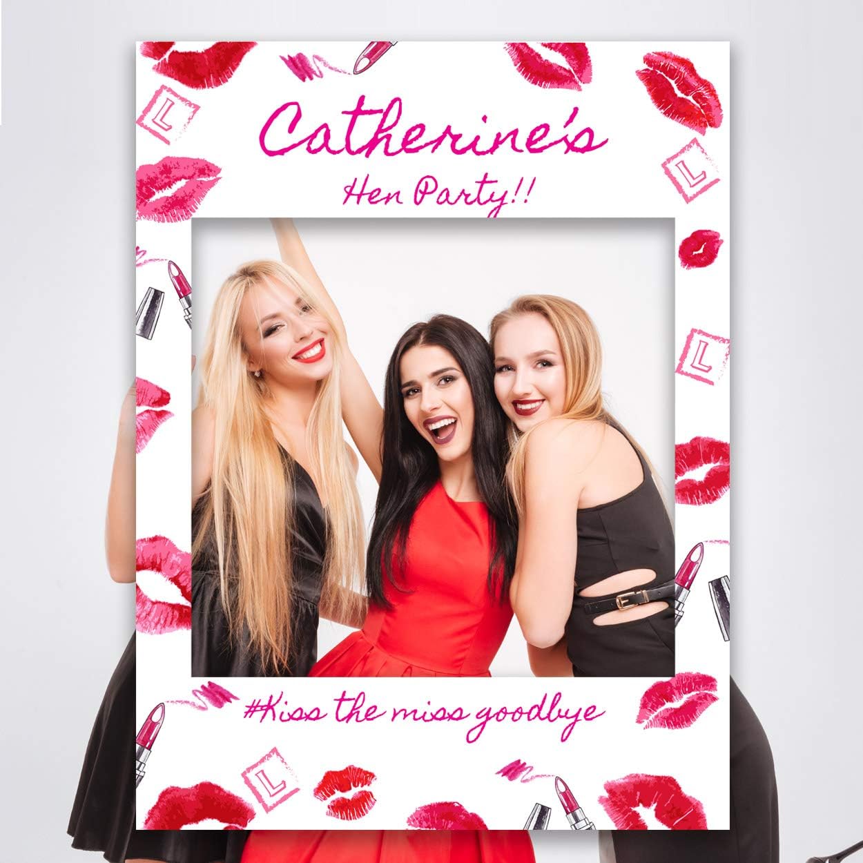 Personalised Hen Do Selfie Frame Party Photo Booth Props Prop Frames for Selfies at Hen Parties, Weddings and Birthdays for Classy Posts Instagram Facebook– Kiss the Miss