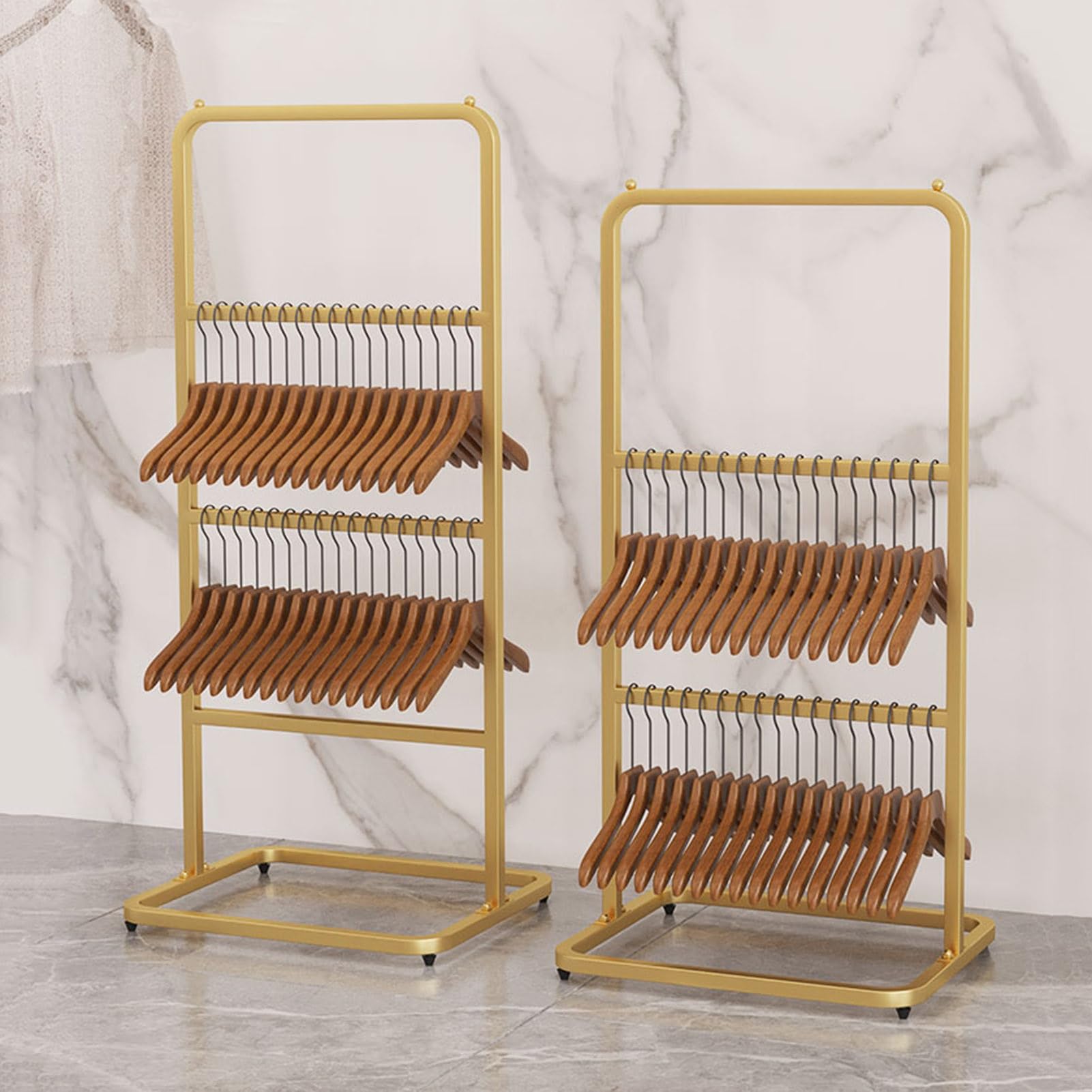 PFCDZDU Clothing Hanger Storage Cart, Metal Hanger Stacker Organizer Shelf with Casters, Retail Store Laundry Room Portable Underwear Display Stand (Color : Black, Size : 19.7x15.7x40.2in)