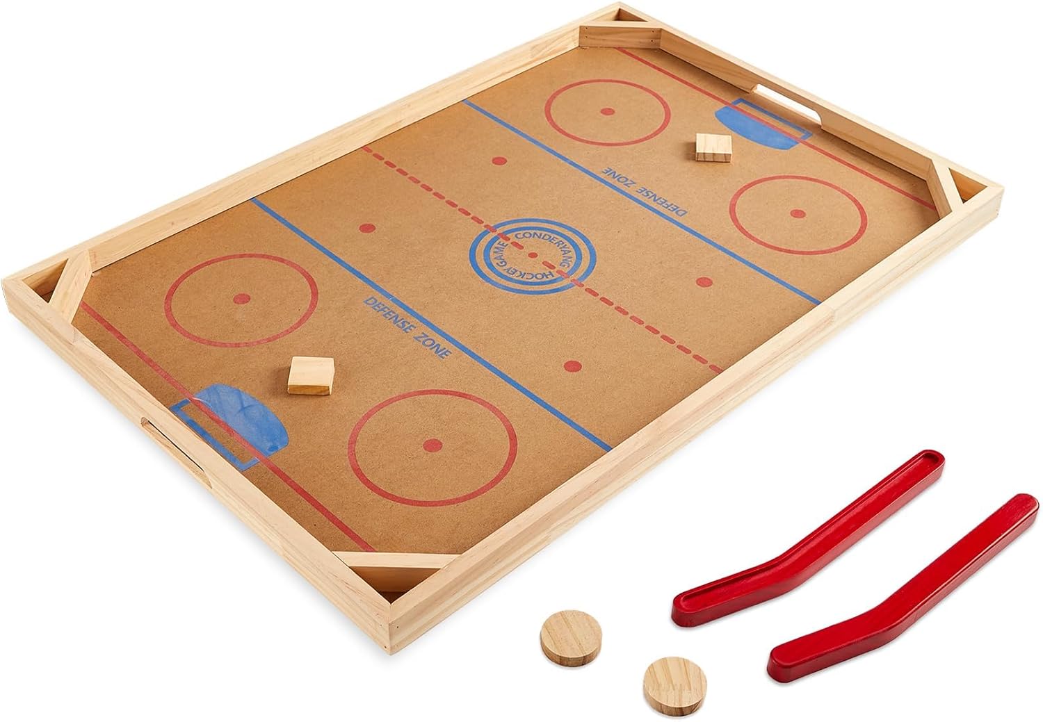 Wooden Tabletop Hockey Game Includes 1 Wooden Game Board 2 Hockey Sticks and 2 Pucks Indoor and Outdoor Sports Board Games for Kids Children Adults Family