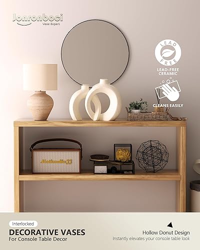 Vista 2 de Juego de 2 jarrones decorativos entrelazados Jarrones de cerámica con textura de arena mate para decoración moderna japonesa y bohemia del hogar