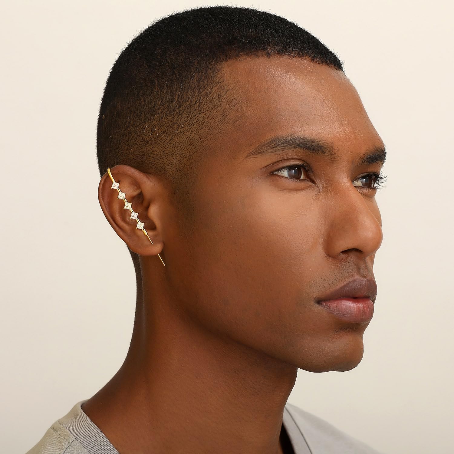 Crystal Stack Helix Hook Earrings – Adjustable, Hypoallergenic, Unisex Ear Cuff Style