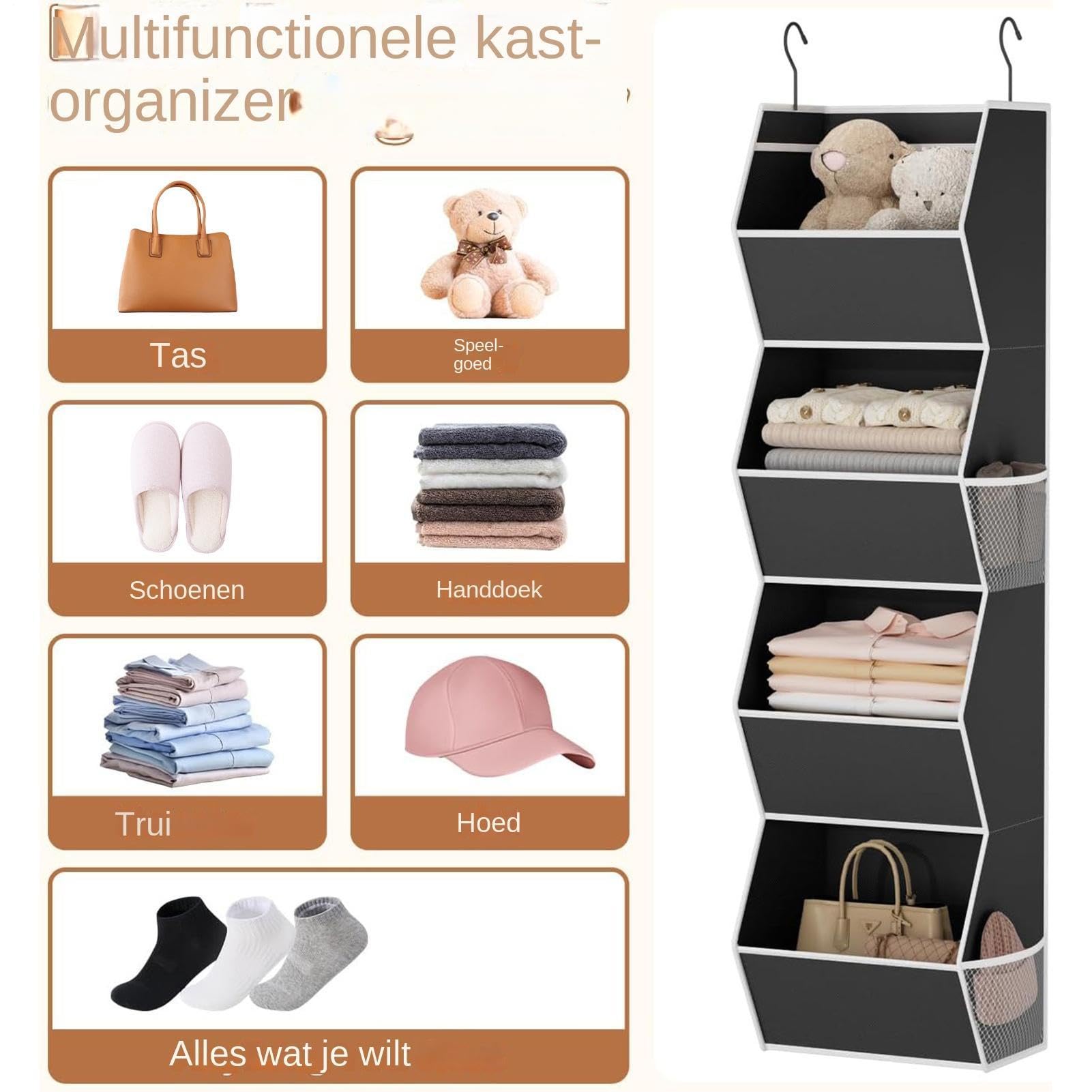 Organizador de armario Estante Plegable de 4 Niveles que Ahorra Espacio | Organizador de ropa y almacenaje para armario para Ropa, Zapatos, Bolsos, Toallas, Gorros y Telas, en Hogar y Dormitorio