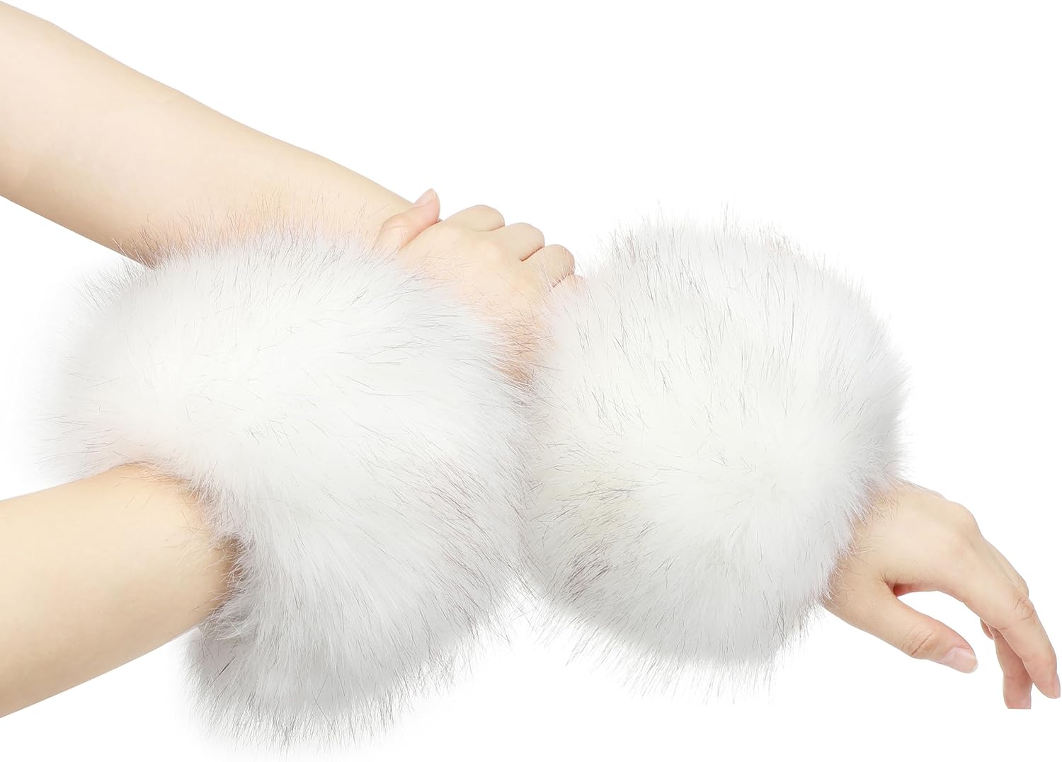 sy soul young Women's Faux Fur Wrist Cuffs Winter Fox Furry Wristbands Fluffy Fur Cuff Bracelet Arm Warmer Accessories