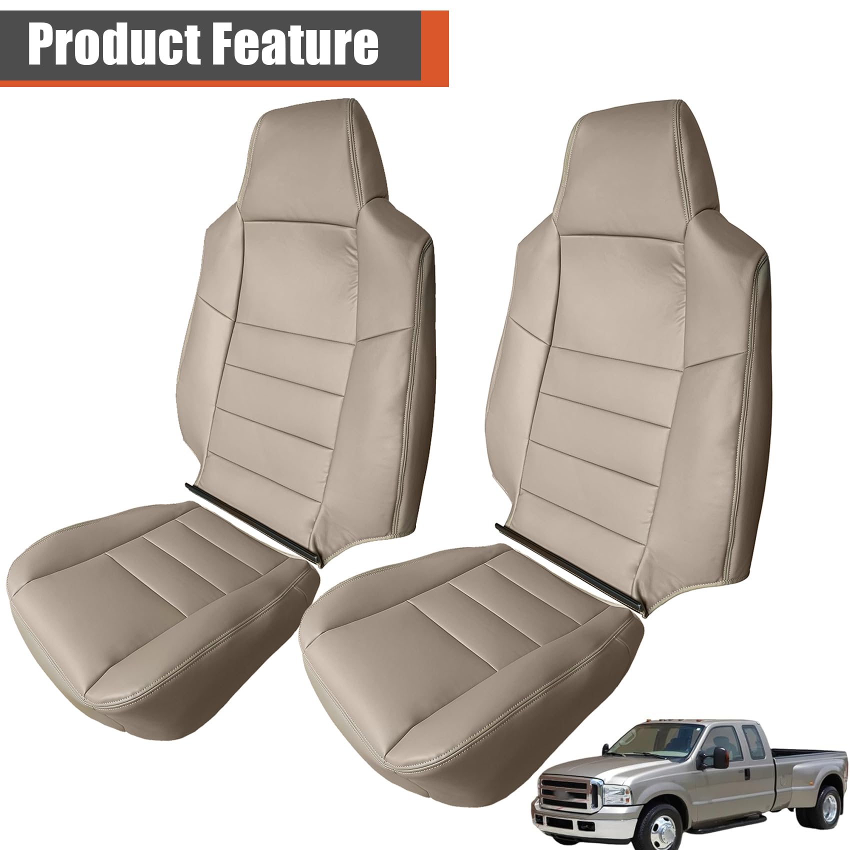 Tan Leather Seat Cover Set For 2003-2007 Ford F250 F350 Lariat - OEM Style Replacement