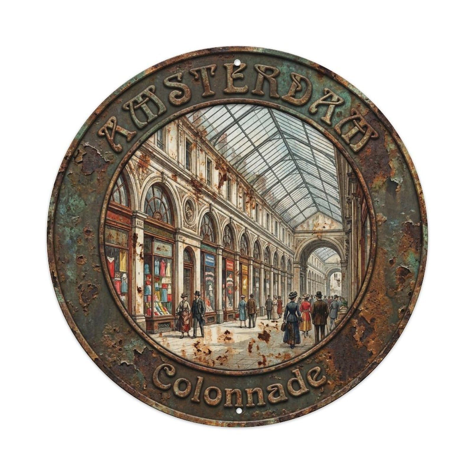Vintage Travel Amsterdam Netherlands Arcade Metal Tin Sign