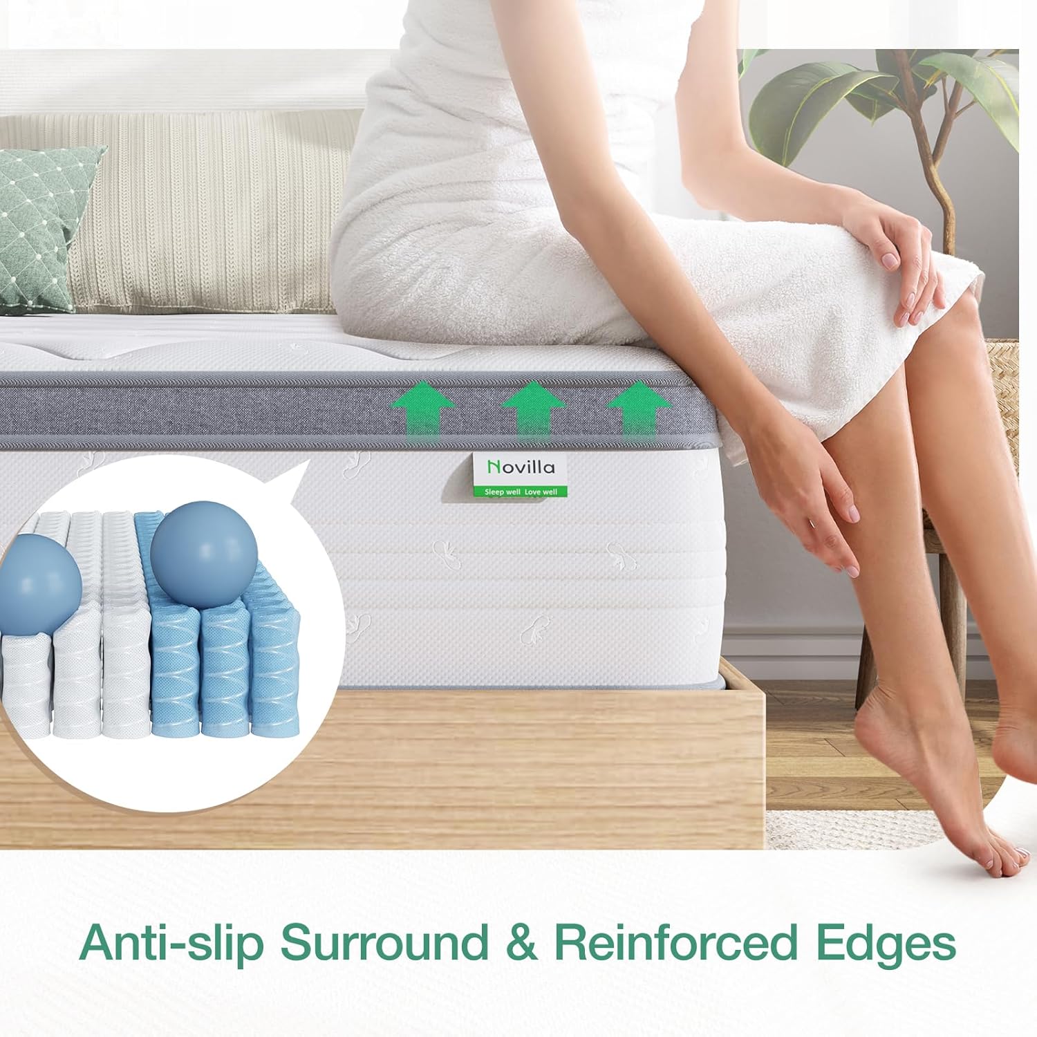 Novilla 9.8 Inch Super King Mattress, Deep Pocket Sprung Mattress, 3-Zone Firm Super King Mattresses 6FT Mattress with Oeko-tex Fabric and CertiPUR-US Foam 180x200x25cm image 5