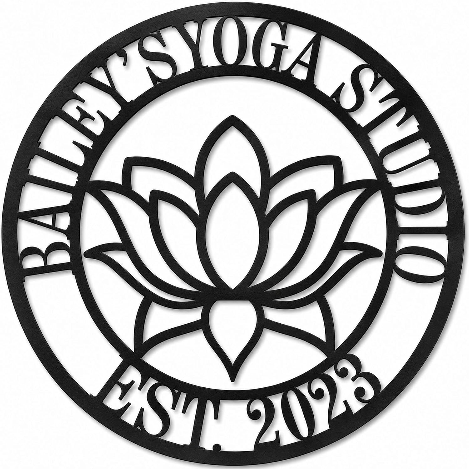 Personalized Yoga Studio Metal Sign Custom Lotus Wall Decor with Name and EST Year Round Meditation Room Plaque for Spa Wellness Studio Home Gym Entryway Gift