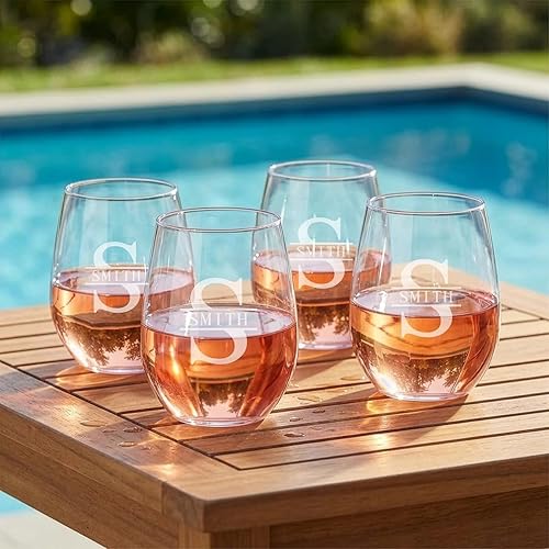 Juego de 4 copas de vino inastillables, transparentes, irrompibles, modernas y elegantes, junto a la piscina, entretenimiento al aire libre, patio,
