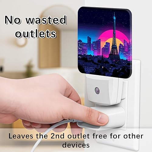Miniatura 4 de Paris Tower Night Lights Plug Into Wall, Retro Futuristic City Skyline Sunset Summer Peach Dusk to Dawn Led Plug in Night Lights for Bathroom