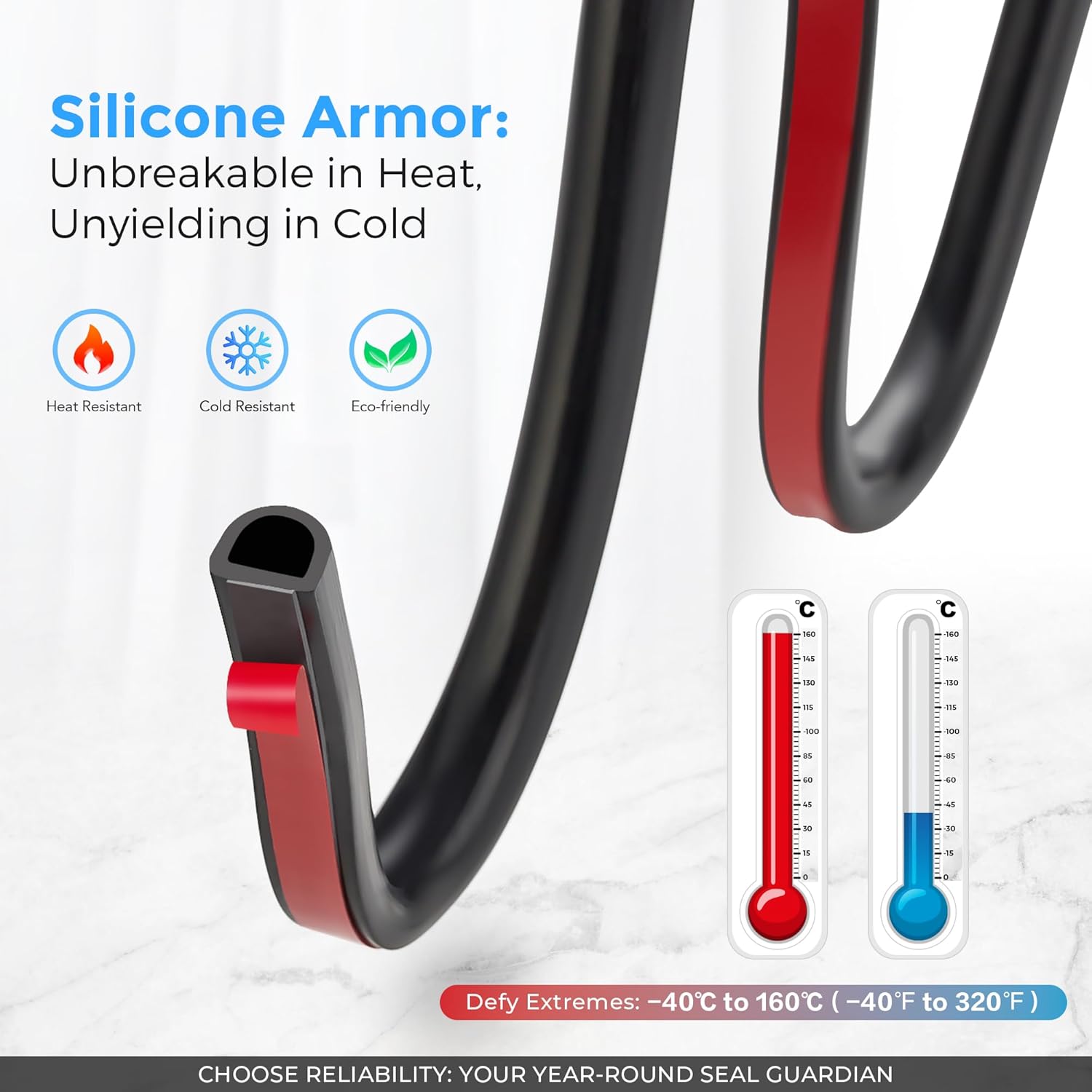 Silicone D-Shaped Weather Stripping Door Seal, 23FT Self Adhesive Door Insulation Strip, Fits Gaps up 1/8" to 1/4", for Door Frame & Window Seal (Black, 3/8" W × 1/4" T)