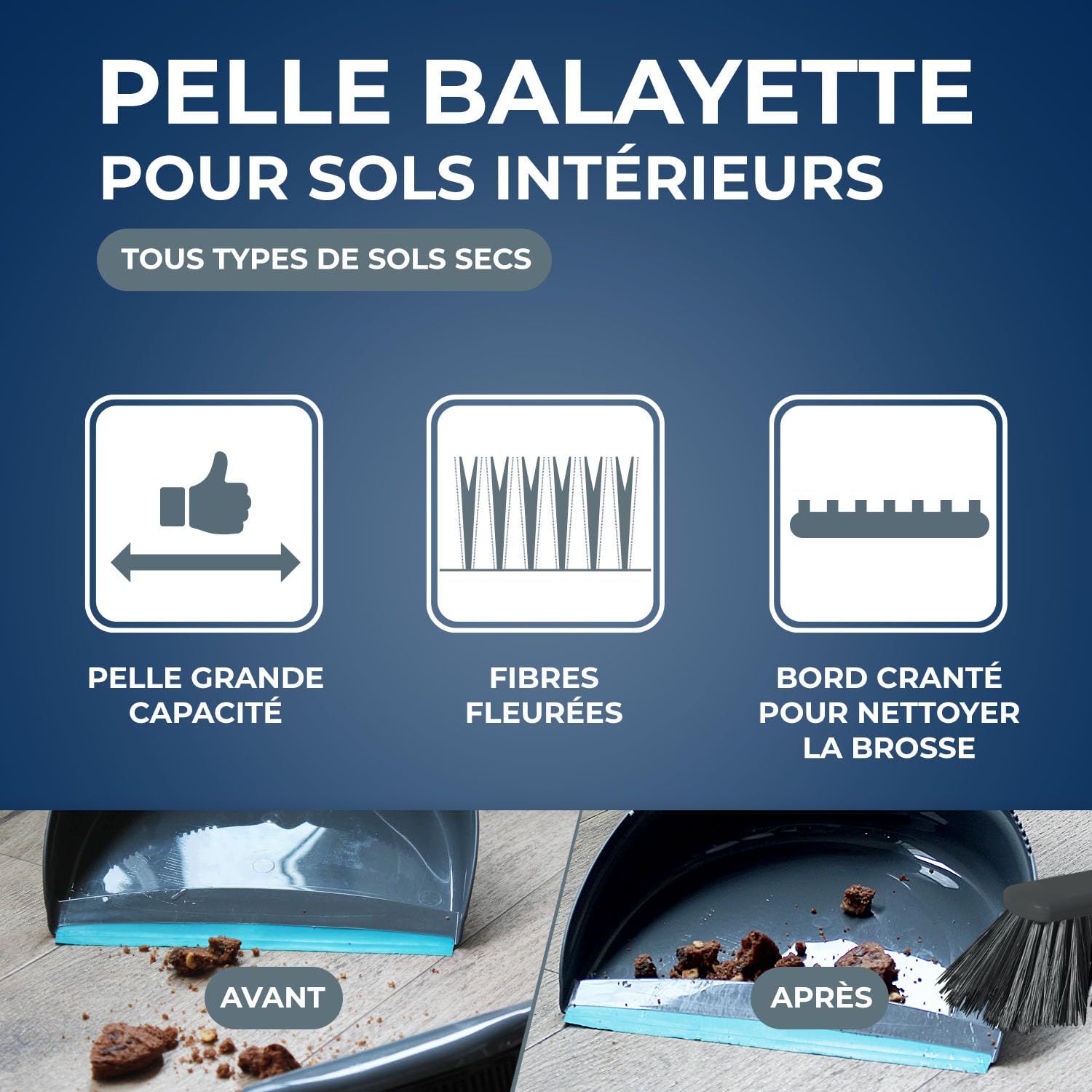 STARWAX combiné Pelle-balayette 33cm Bords crantés Fibres fleurées
