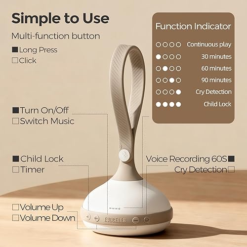 Miniatura 2 de Evoceler Máquina portátil de sonido de ruido blanco para bebé, detección inteligente de llantos, máquina de sonido de bebé de grabación de voz, 9