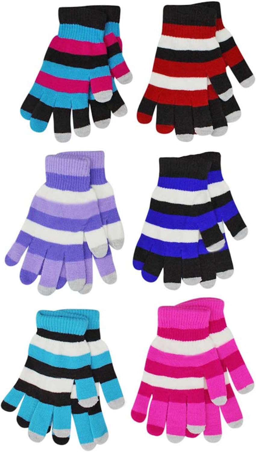 Multicolor Stripe Stretchy 6 Pack Womens Texting Gloves