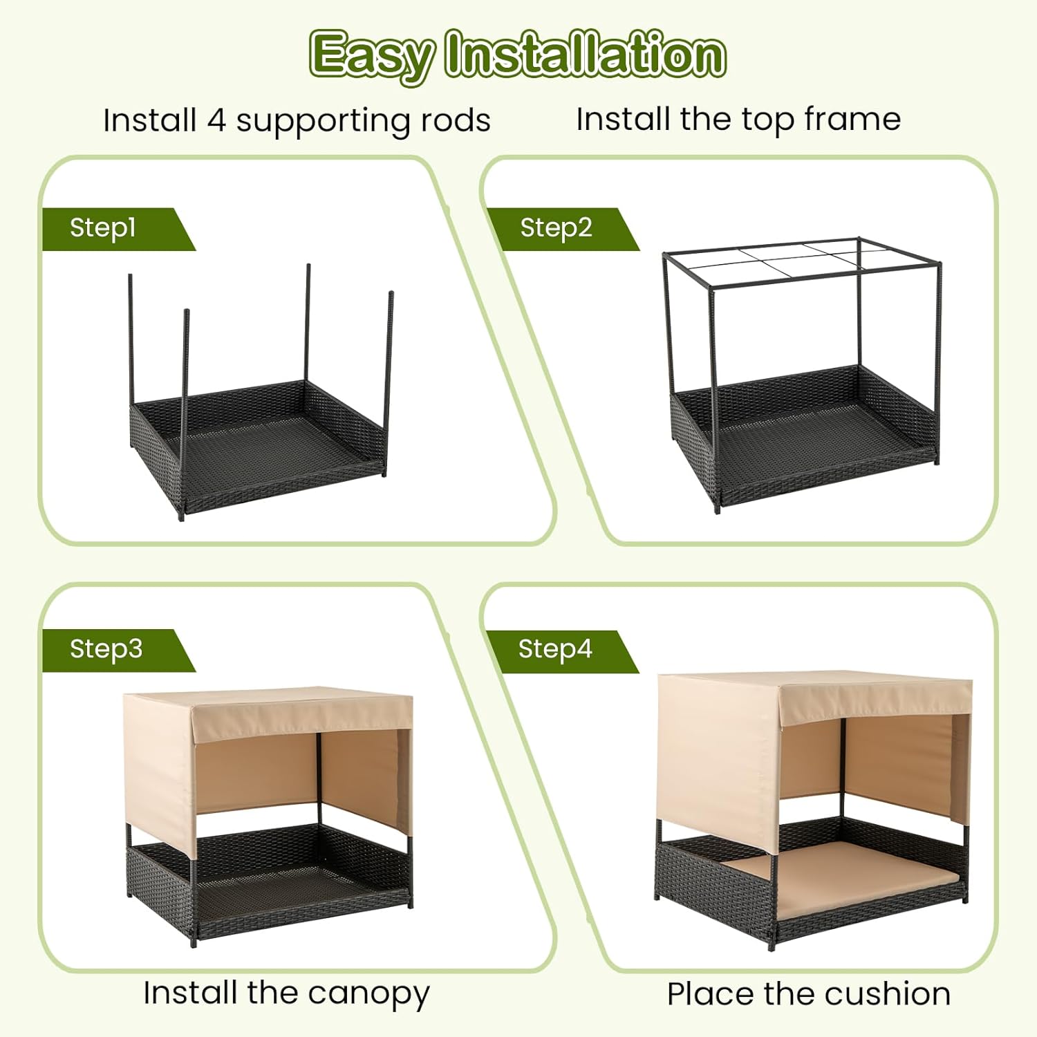 PETSITE Wicker Dog House Outdoor with Canopy, Rattan Elevated Dog Bed with Cushion for Small & Medium Dogs, Ideal for Deck, Patio, Yard or Pool, 35.5 x 27.5 x 32 Inches