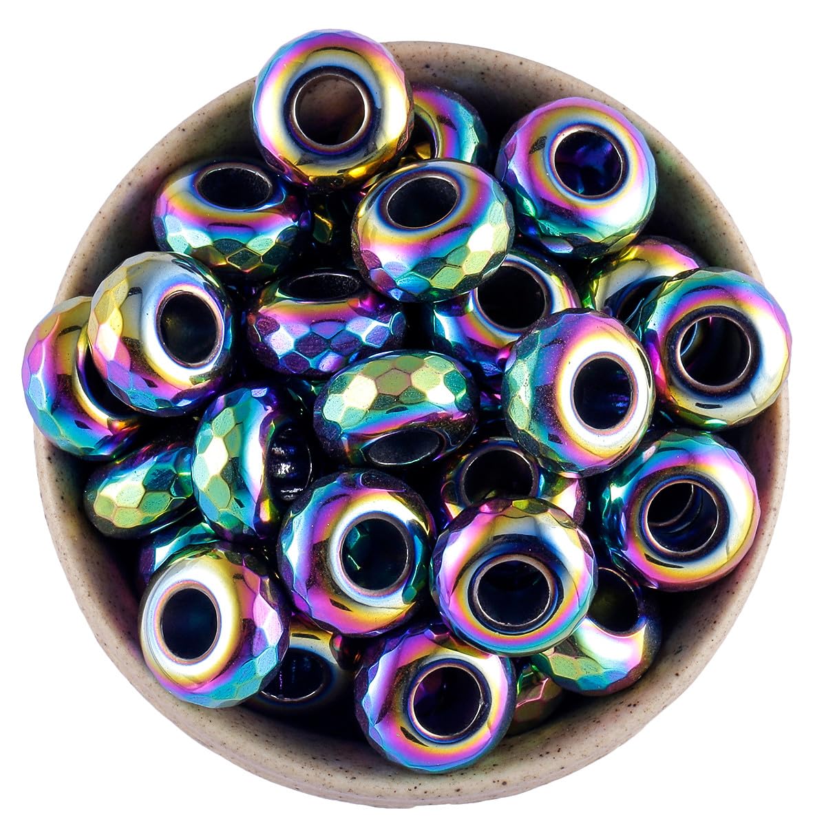 Nupuyai Titanium Coated Hematite Large Hole Stone Rondelle Loose Charms fits Bracelet
