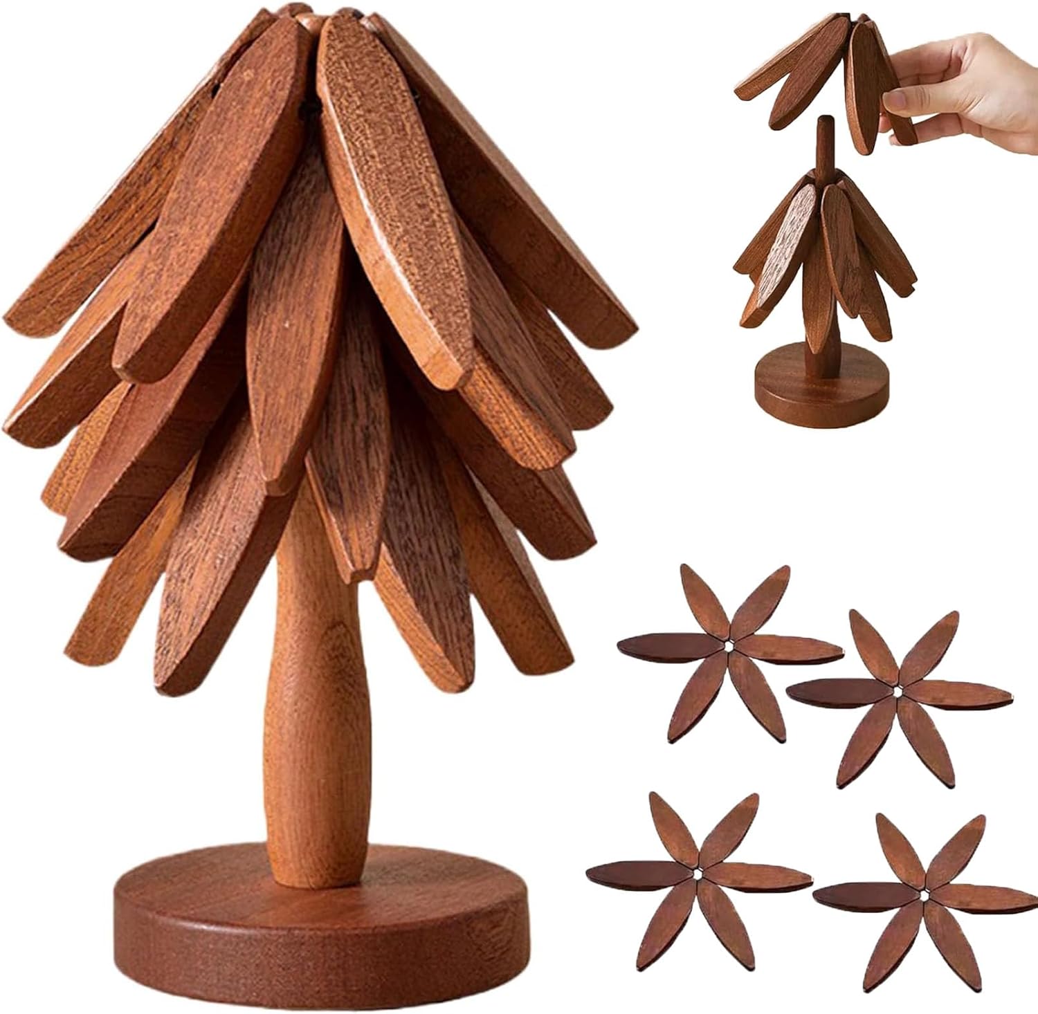 Tree Coasters,Christmas Tree Coasters Wooden,Wooden Tree Coasters,Wooden Coaster Tree,Christmas Tree Coasters,Tree Coasters Set of 4 Suitable for Placing Hot Food,Easy to Clean