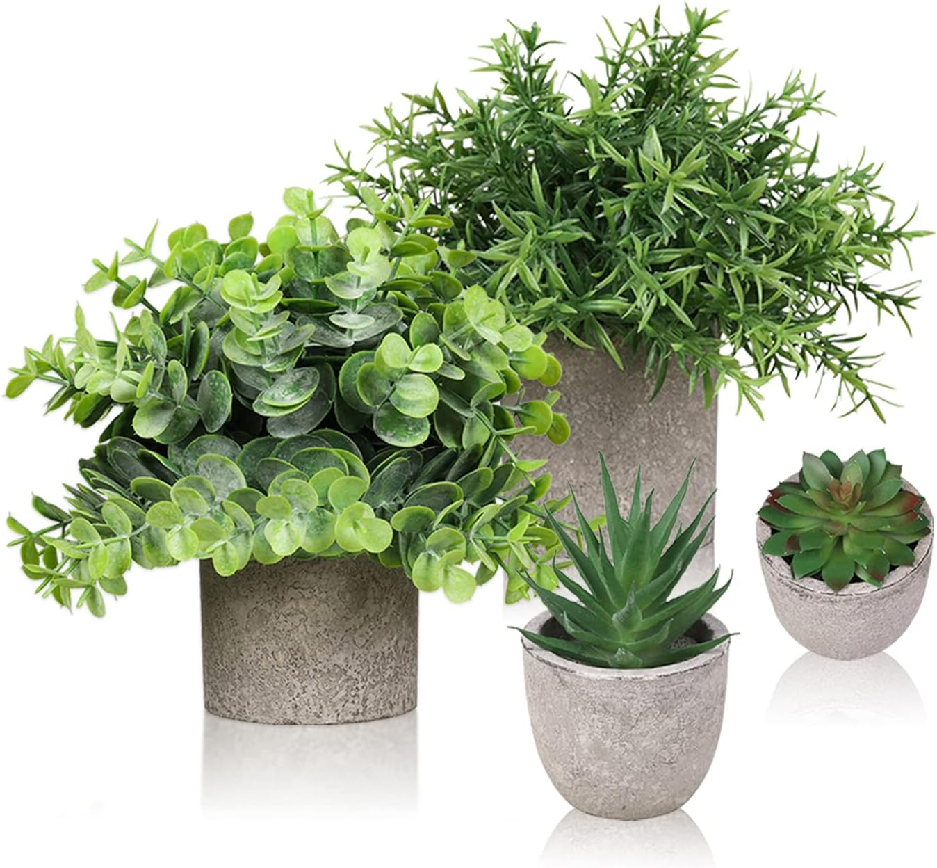 SamchilderlanSmall Artificial Plants Set of 4, Plastic Fake Plants Indoors In Pots, Eucalyptus Succulents Potted Faux Plants Desk Plants for Bathroom/Office/Home Decor