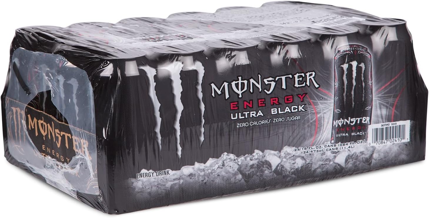 Monster Energy Ultra Black, Sugar Free Energy Drink, 16 Ounce (Pack of 24)