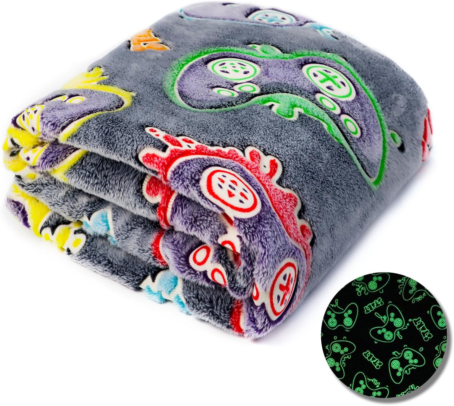 OHOIT Glow in The Dark Game Controller Blanket Gamer Gifts Toys for Kids Boys Boyfriend Gaming Gamepad Presents Birthday Christmas Easter