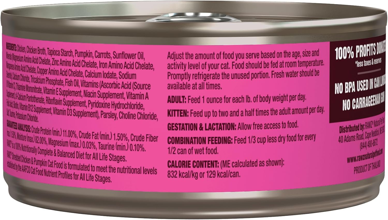 Rawz Natural Premium Shredded Canned Cat Wet Food - Made with Real Meat Ingredients No BPA or Gums - 5.5oz Cans 24 Count (Chicken & Pumpkin)