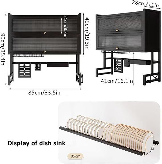 Over The Sink Dish Drainer Drying Rack 4 Tiers with Cover, Keep Kitchen Sink Shlef Organized Space-Saving Dish Drying Rack, Large Drying Rack for Dishes, Glasses, Bowls, Cutlery W-33.5in