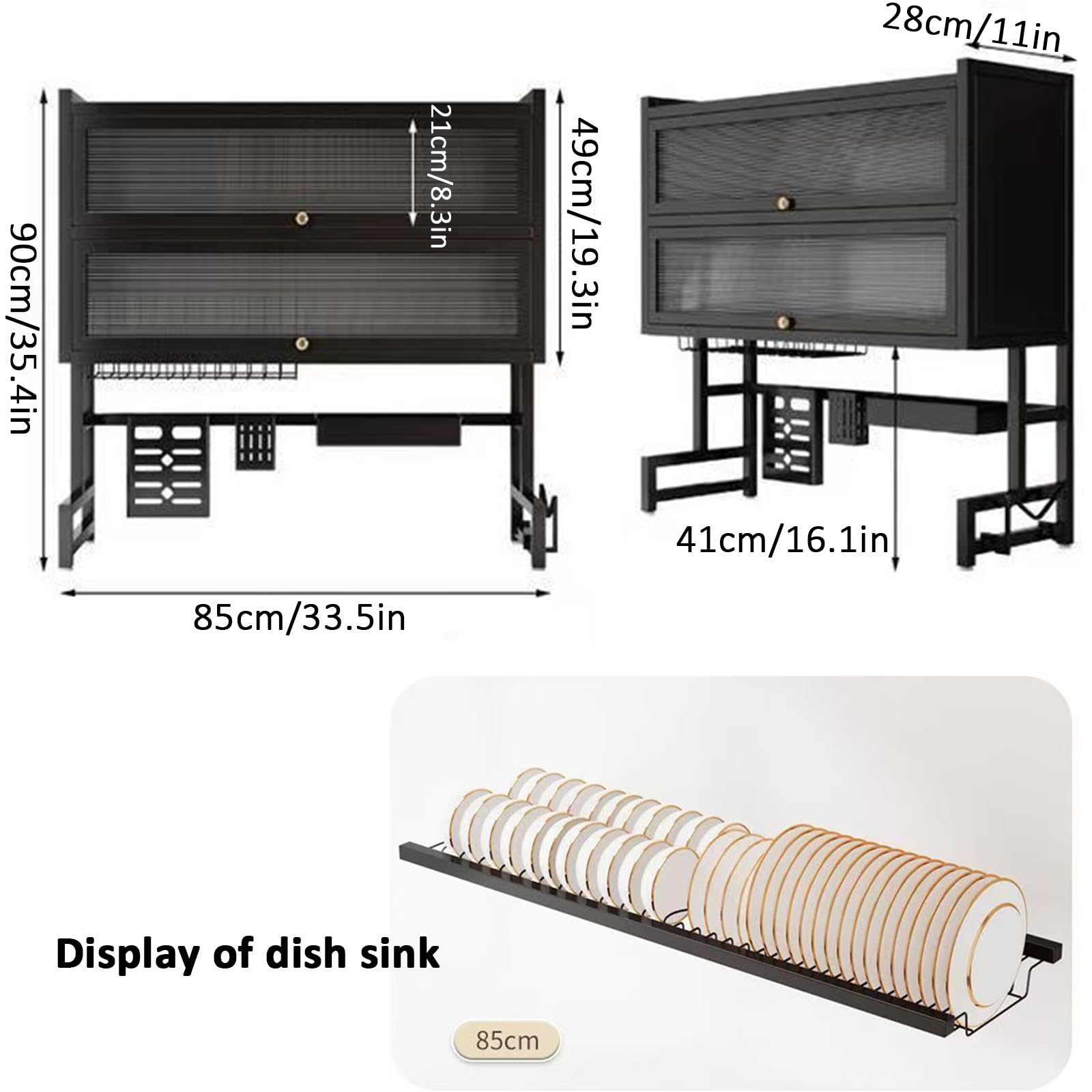 Escurridor de platos para colocar sobre el fregadero con tapa, organizador de cocina que ahorra espacio para platos, vasos, cuencos y cubiertos, escurridor grande para fregadero