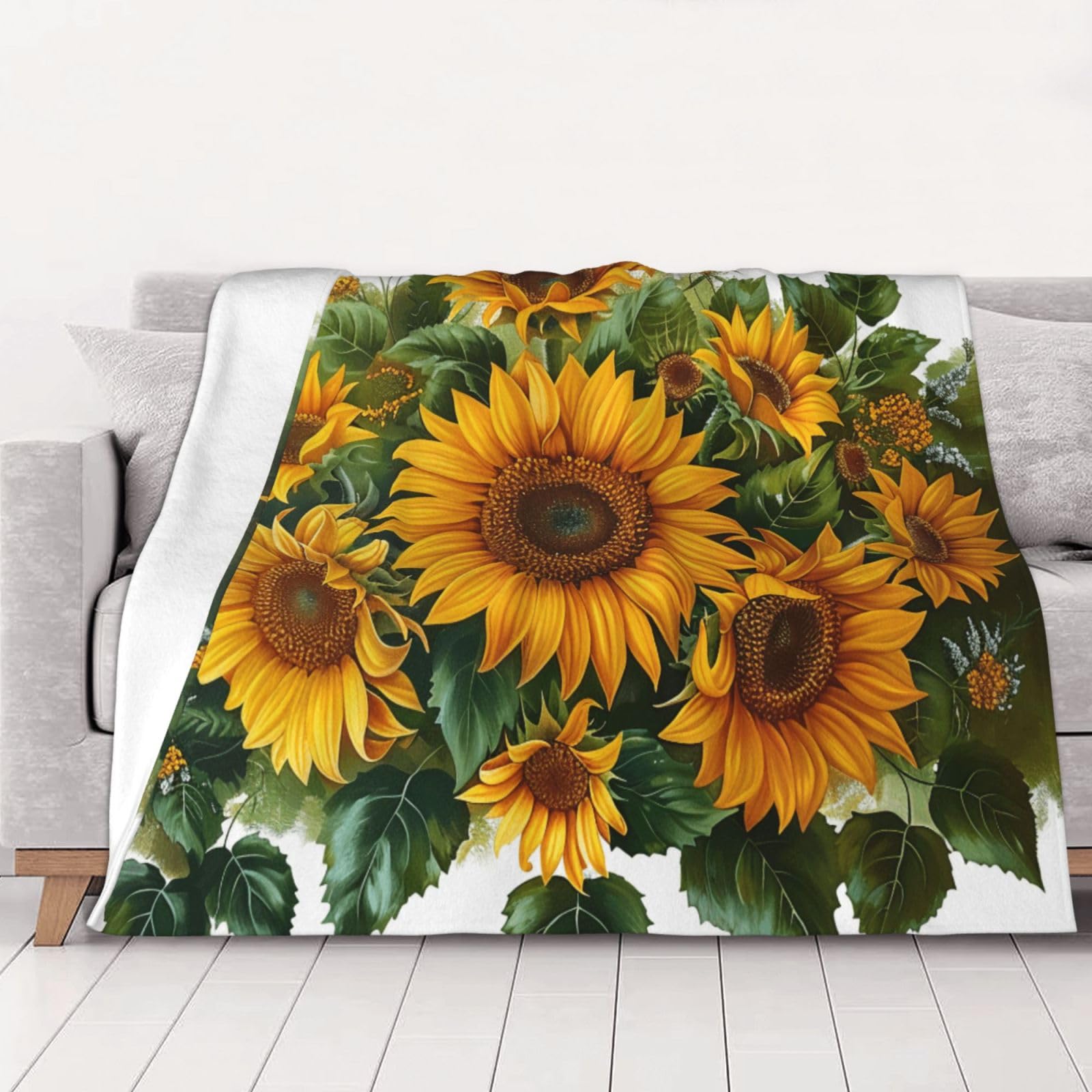 AUBKFELD Sunflowers art Printed Flannel Blanket 200x150 CM, Soft & Warm Throw Blanket for Sofa/Couch/Bed/Car, Gifts for Audlts Women Men