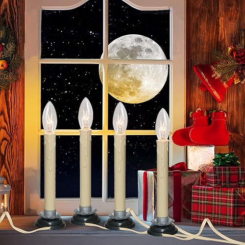 Miniatura 7 de GOOTHY Lámpara eléctrica de vela de campo de 7 pulgadas, lámpara eléctrica de vela para ventana con base de hierro ciruela negra, bombilla C26 de 7