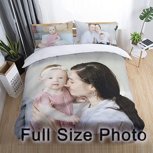 Guf Juego de ropa de cama personalizada con foto, juego de funda de edredón personalizada de 3 piezas, funda de edredón personalizada con texto de