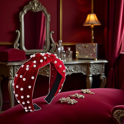 Miniatura 4 de Jowxsx Diadema para el pelo rojo, accesorios de perlas doradas, perlas Ve-lvet Ve-lvet Ve-lvet Pinzas para el pelo a granel Pinzas para el cabello