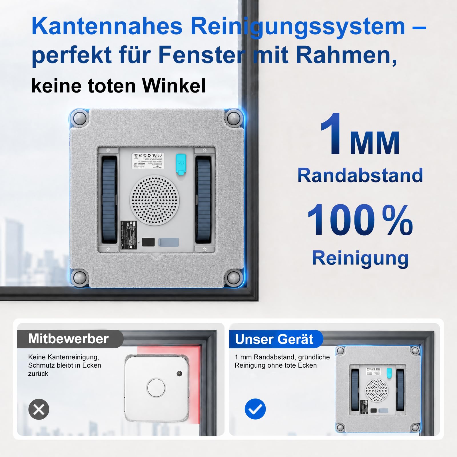 Fensterputzroboter mit 4-Fach Sprühsystem, Automatische Fensterreinigung für rahmenlose & gerahmte Fenster