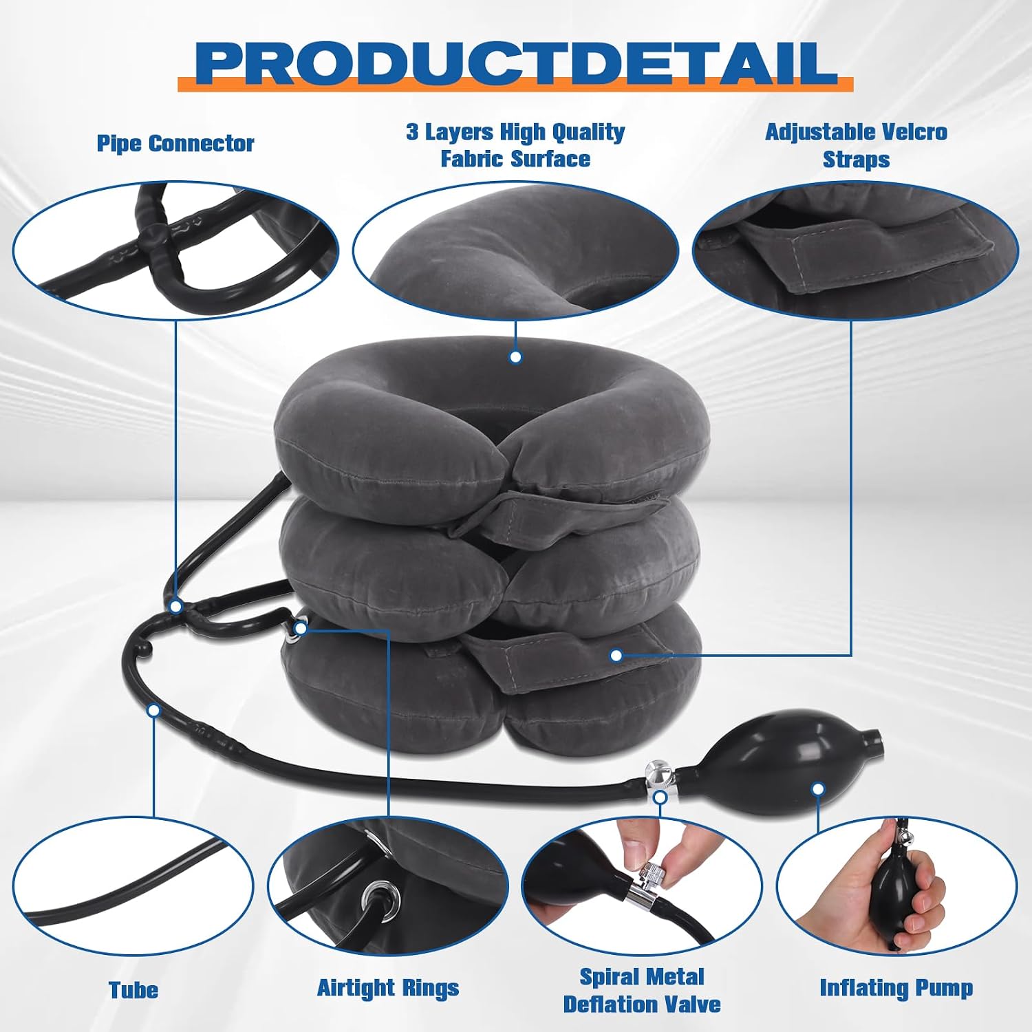 HAQQI Cervical Neck Traction Device，Adjustable Neck Support for Spine Alignment, Neck Stretcher for Pain Relief，Neck Traction Pillow for Home Use Neck Decompression（Gray）