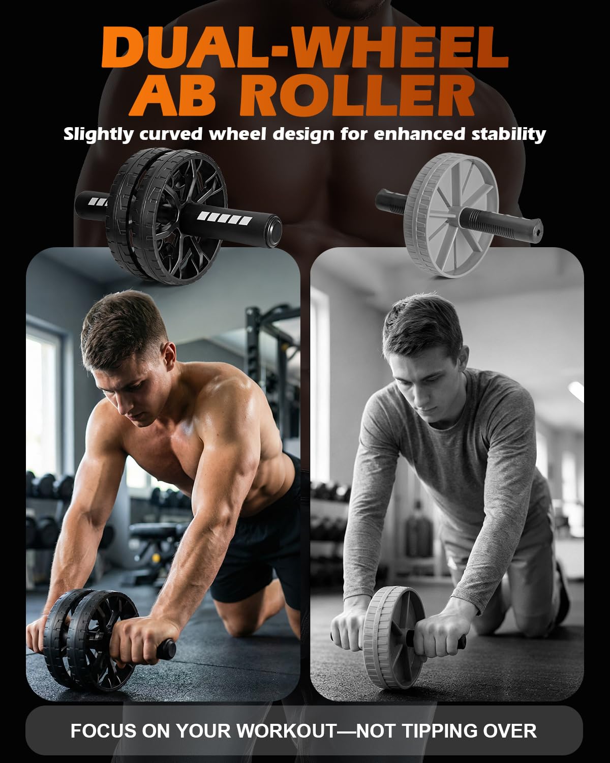 Rueda de abdominales mejorada, equipo de entrenamiento de núcleo abdominal para gimnasio en casa con rodillera, herramienta de entrenamiento de fuerza de cuerpo completo para hombres y