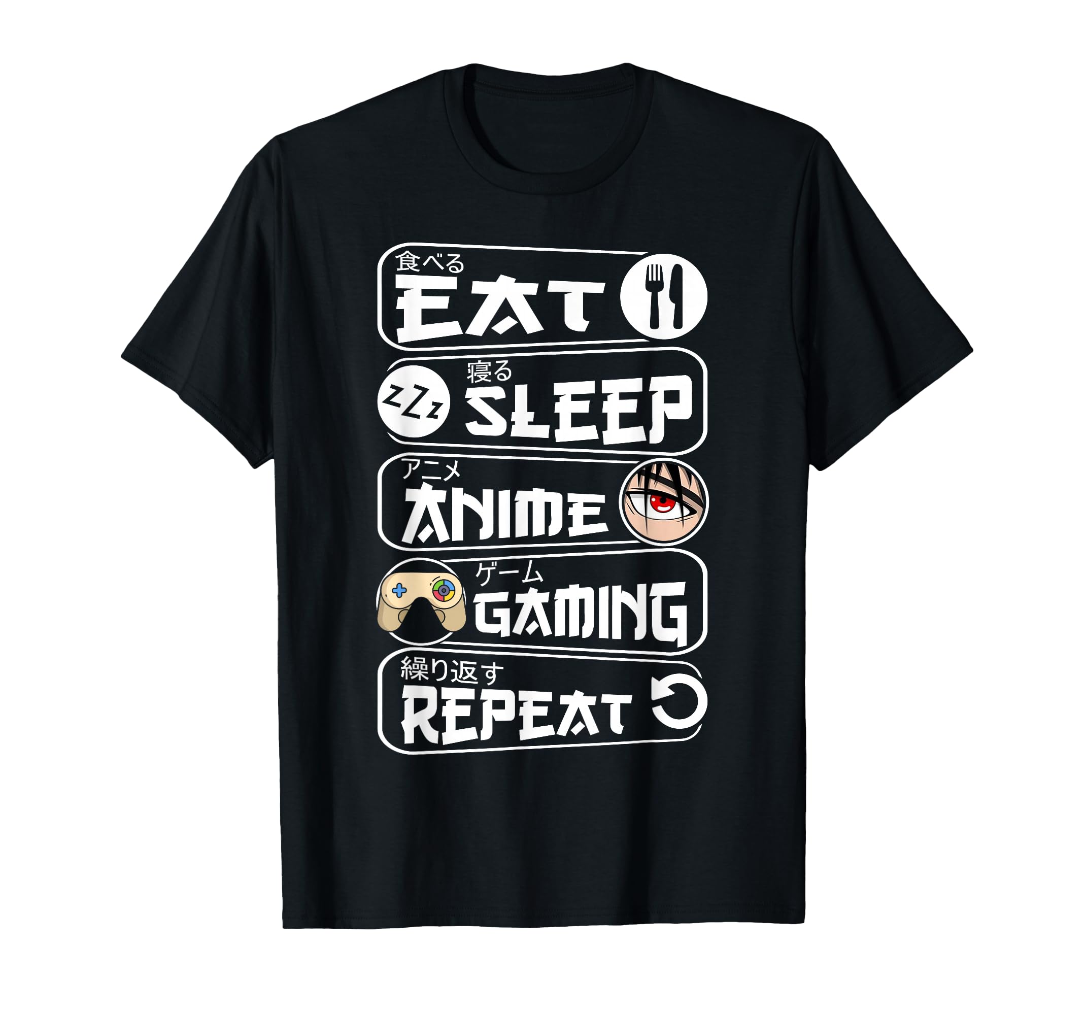 Eat Sleep Anime Gaming Shirt Repeat Kawaii Anime Gamer T-Shirt