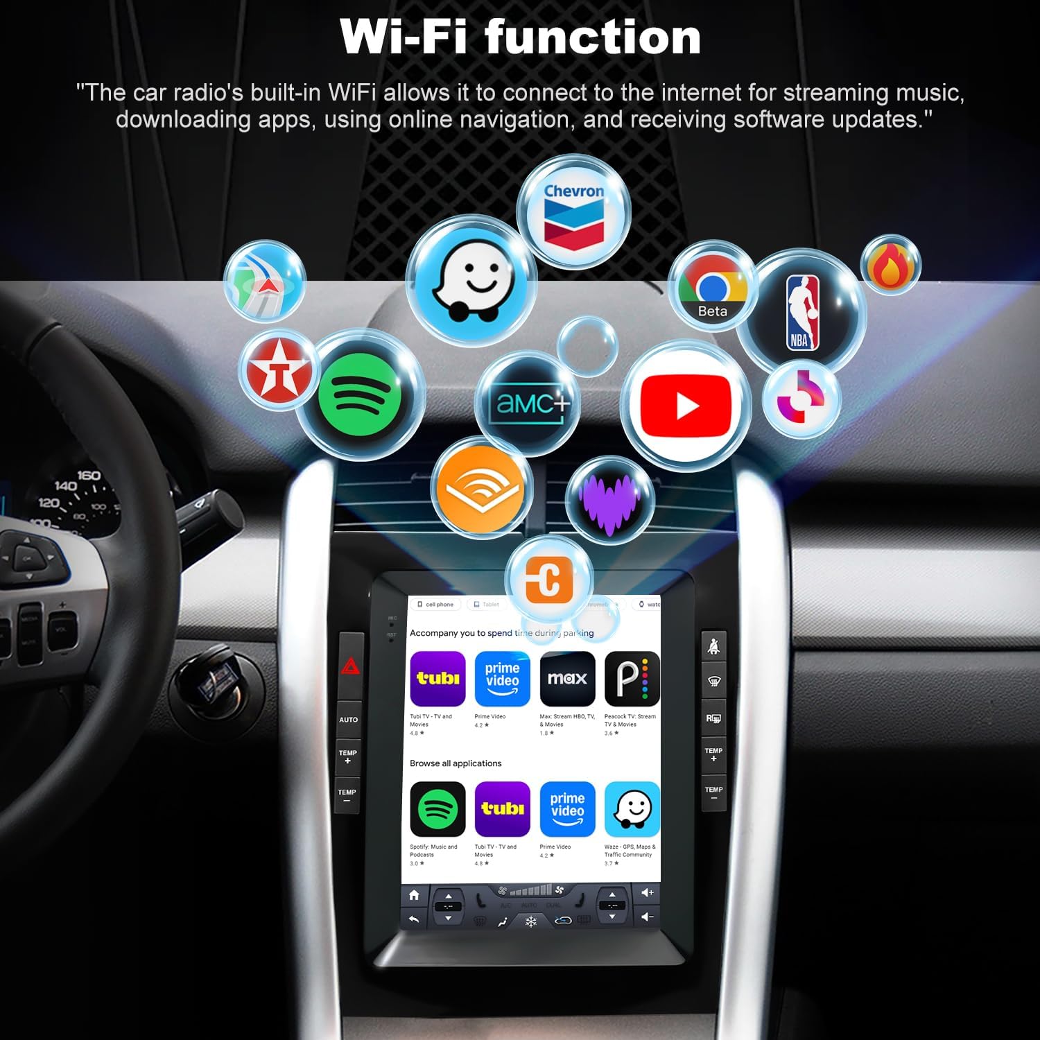 4G+64G Car stereo For Ford Edge Radio Upgrade 2011 2012 2013 2014, 9.7 Inch Tesla Style Touch Screen radio Replacement, Built-In Wireless Carplay Android Auto, Back Up Camera GPS Bluetooth SWC FM WIFI