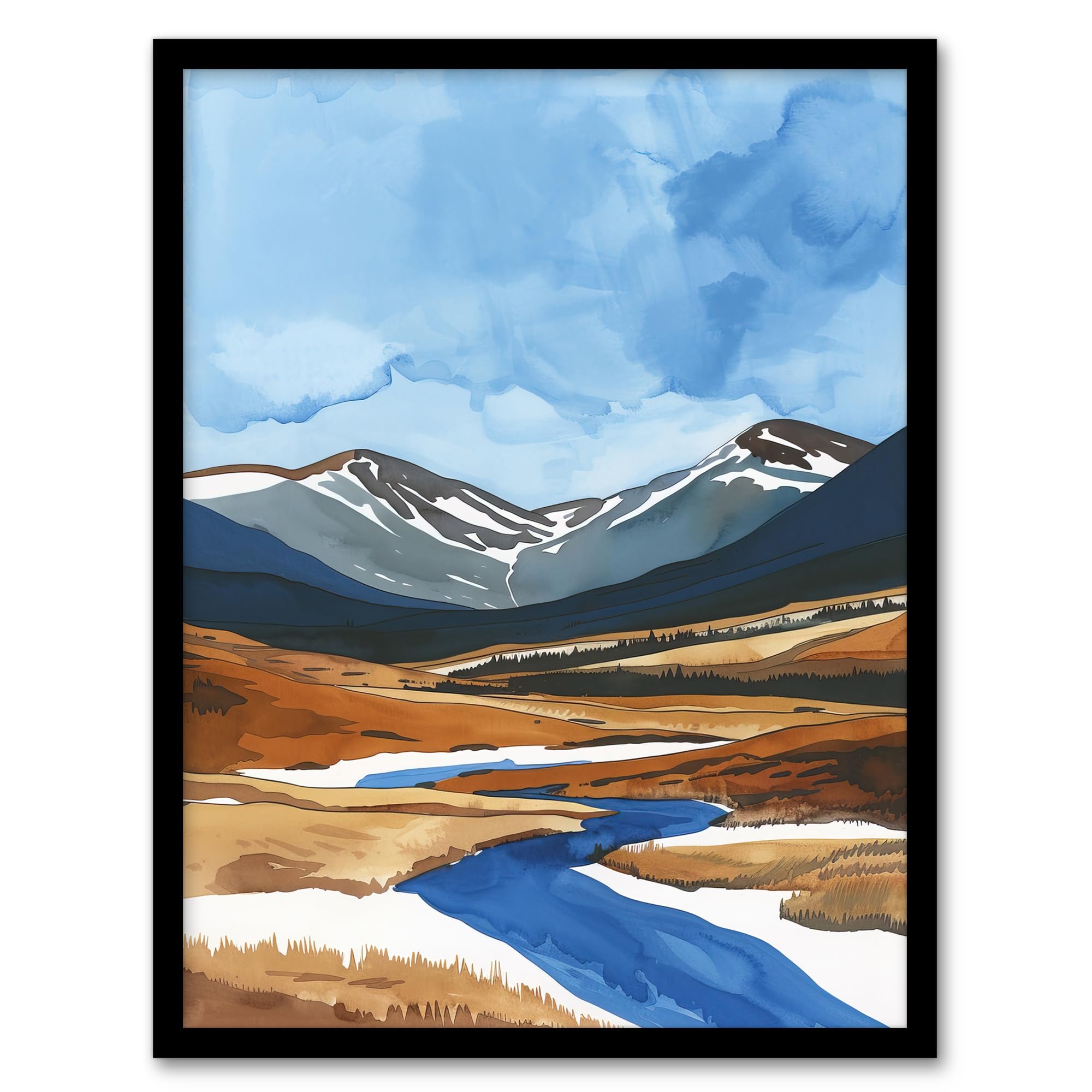 Artery8 Cairngorms National Park Scotland Watercolour Living Room Artwork Framed Wall Art Print A4