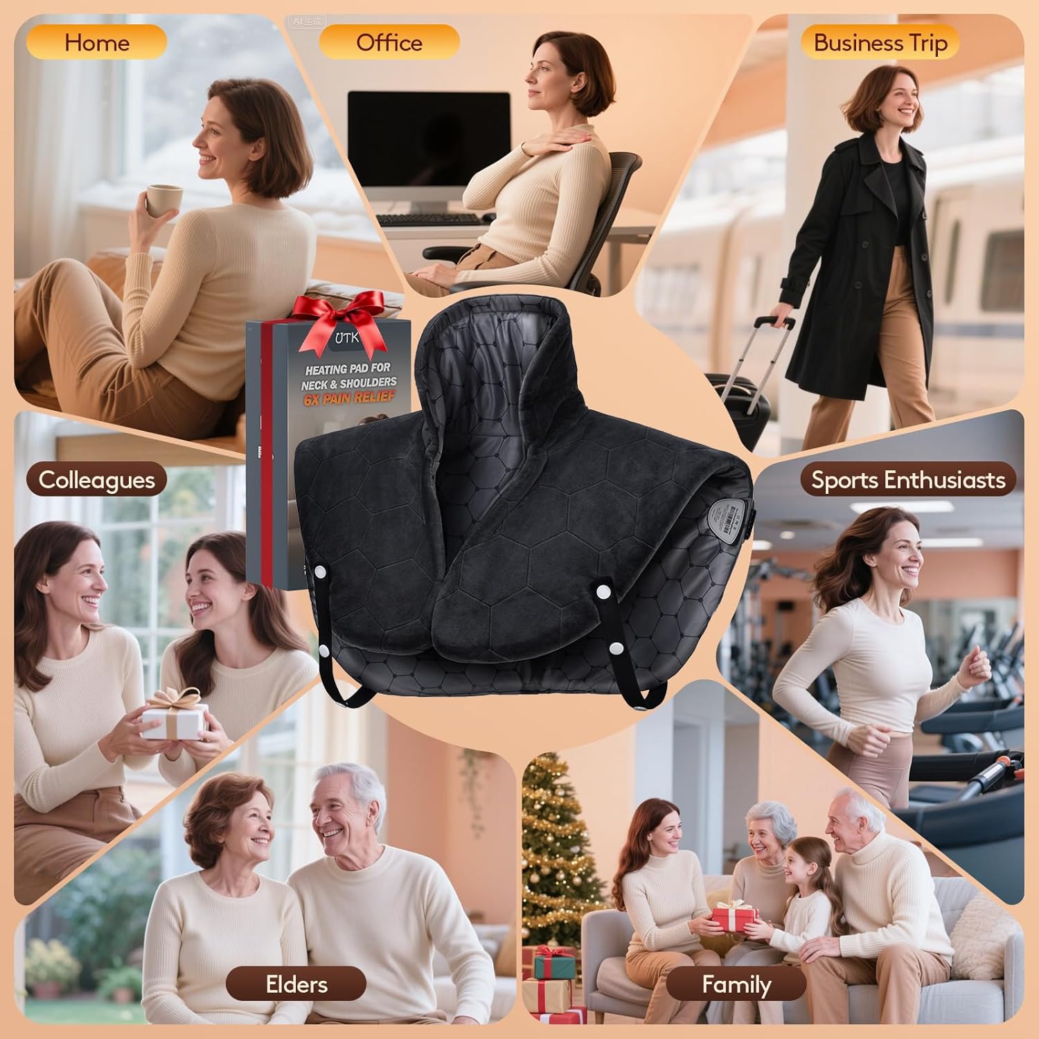 Far Infrared Heating Pad for Neck and Shoulders and Back - 6X Deeper Pain Relief, Graphene 30s Fast Heat, 8 Heat Setting, 16 Timer, Automatic Memory, Weighted Heating Pads Gift for Women&Men (Black)