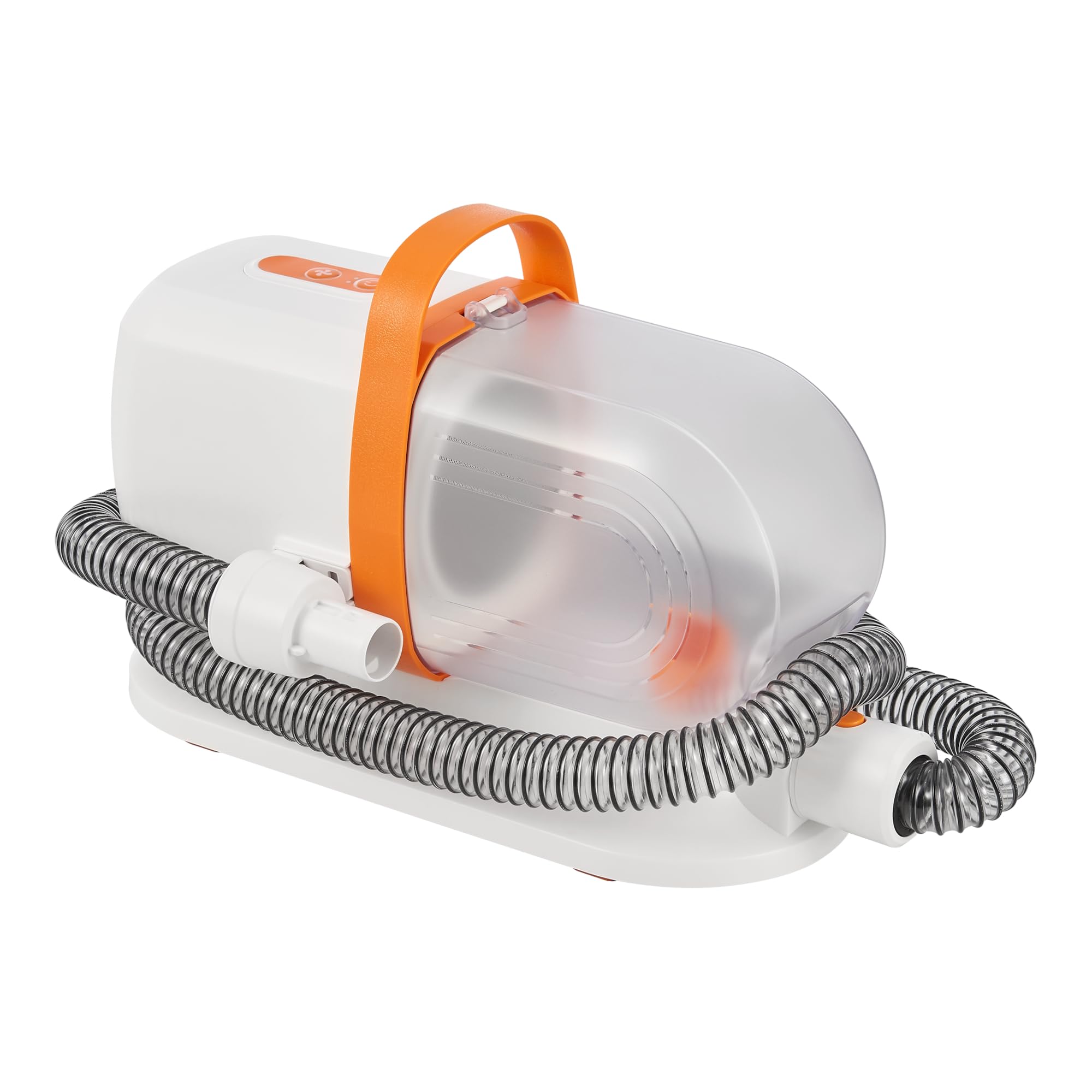 in.tec Tondeuse pour Chien avec Aspirateur Kit de Toilettage 5 en 1 avec Peignes Brosses 3 Modes d'Aspiration Tuyau de Séchage Plastique Métal 23 x 33 x 14 cm Blanc Orange