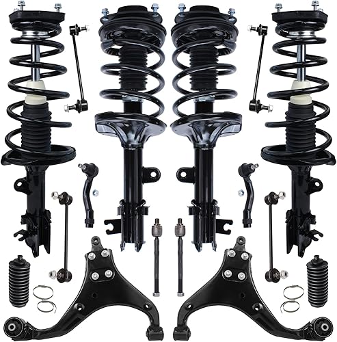 Detroit Axle - 16 piezas de puntal delantero y trasero y resorte helicoidal brazos de control inferiores delanteros barras estabilizadoras varillas