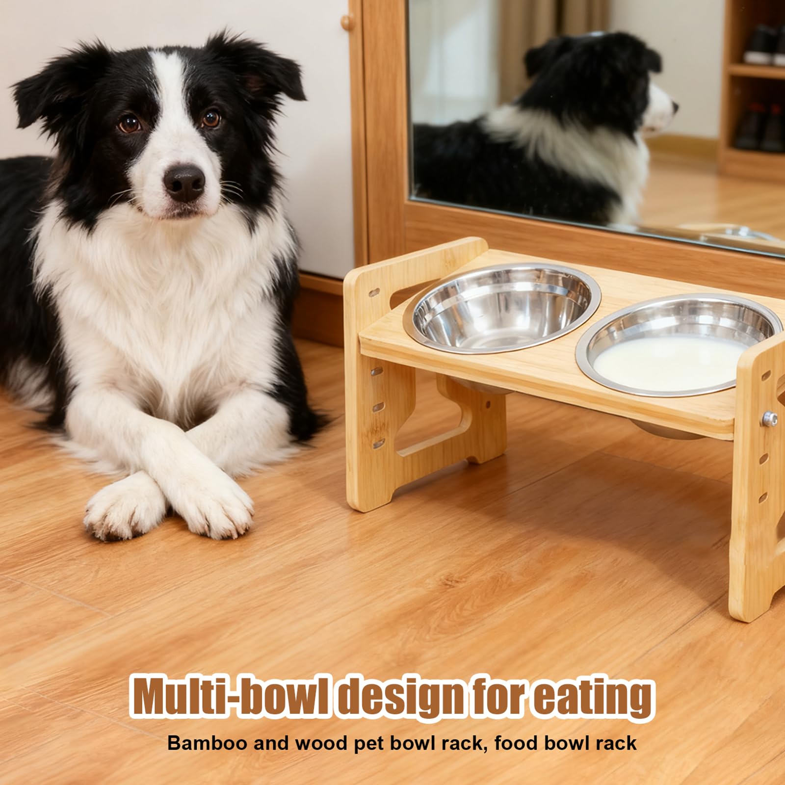 GOMETY Comedero para perros elevado con soporte, antideslizante, altura ajustable, 5 alturas ajustables, inclinación de 15°, estación de alimentación con 2 cuencos de acero inoxidable para perros