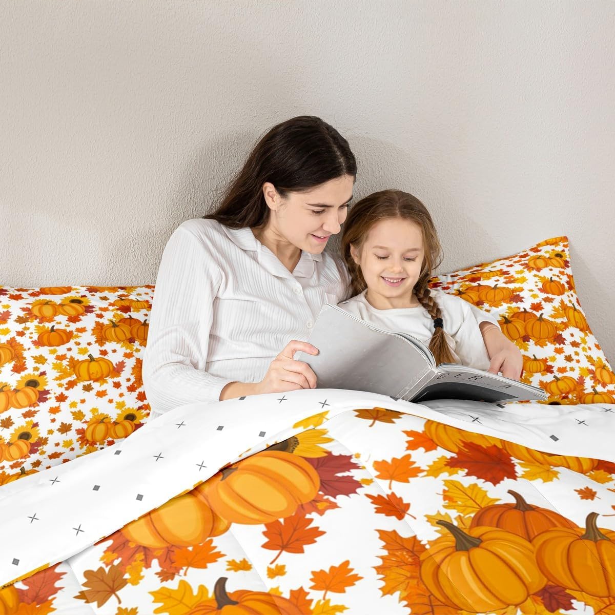 Erosebridal Fall Pumpkin Comforter Set Queen Autumn Maple Leaves Bedding Set Thanksgiving Harvest Season Decor Comforter For Home,Rustic Farmhouse Sunflower Quilt Duvet Set 2 Pillow Cases Orange White