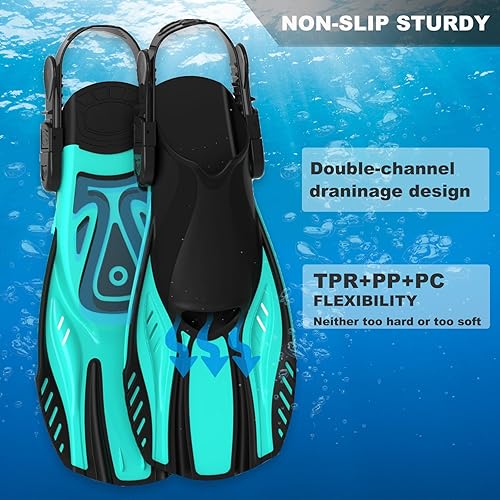 Miniatura 5 de Aletas de buceo, hebillas ajustables, tacón abierto, aletas de natación, tamaño de viaje, aletas cortas de natación para esnórquel, buceo, natación,
