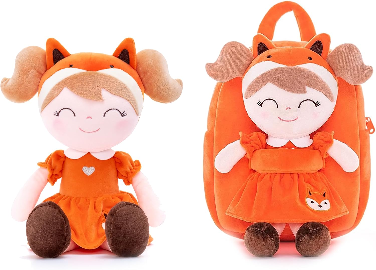 Gloveleya Baby Girl Plush Doll & Toddler Girls Toy Backpack Bundle Fox Series