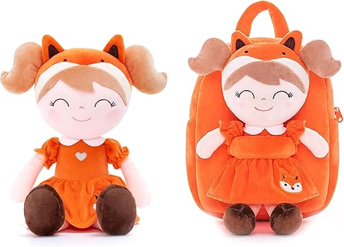 Gloveleya Paquete de mochila de juguete de muñeca de peluche para bebé niña y niñas pequeñas - Serie Fox