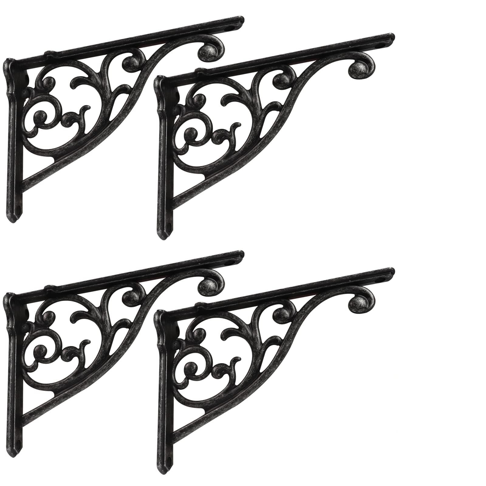 Shelf Brackets 4 Inch 4 Pack Heavy Duty Iron Gray Wall Bracket Victorian Kitchen Decorative Rack Shelves, Shelf Bracket Available in 8 finishes. (4, Iron Gray)
