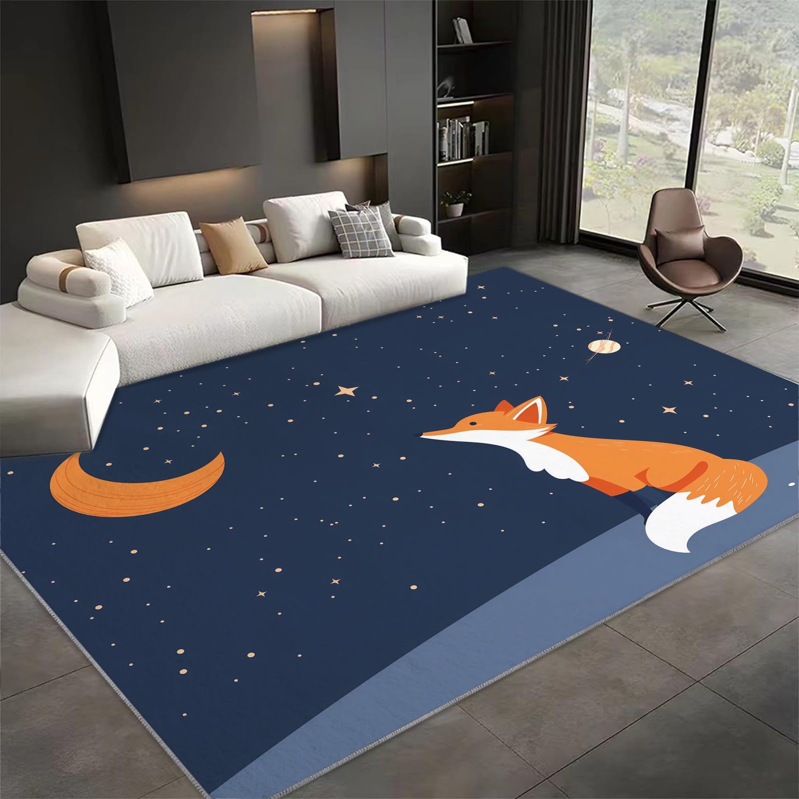 Tapis enfant renard dessin animé pour chambre et salle à manger douillette