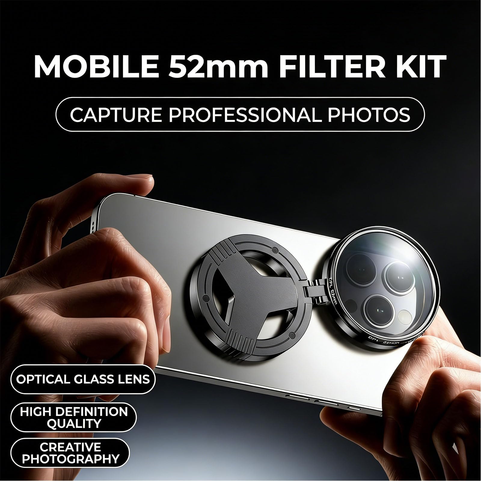 Anti-Glare Magnetic Phone Filter, 52mm Polarizing Lens Filter, Magnetic Adapter Mount for Smartphone Photography (1 PCS)