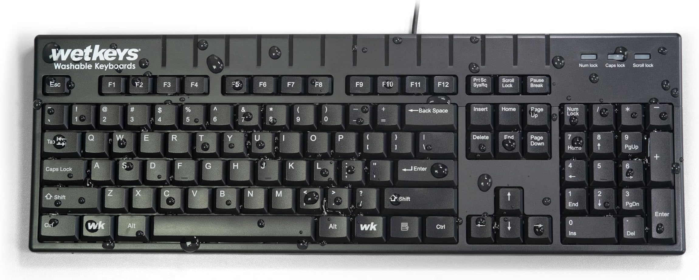 WetKeys Professional-Grade Full-Size ABS Plastic Washable Keyboard with 10-Key Number-pad (USB) (Black) | KBWKABS104-BK
