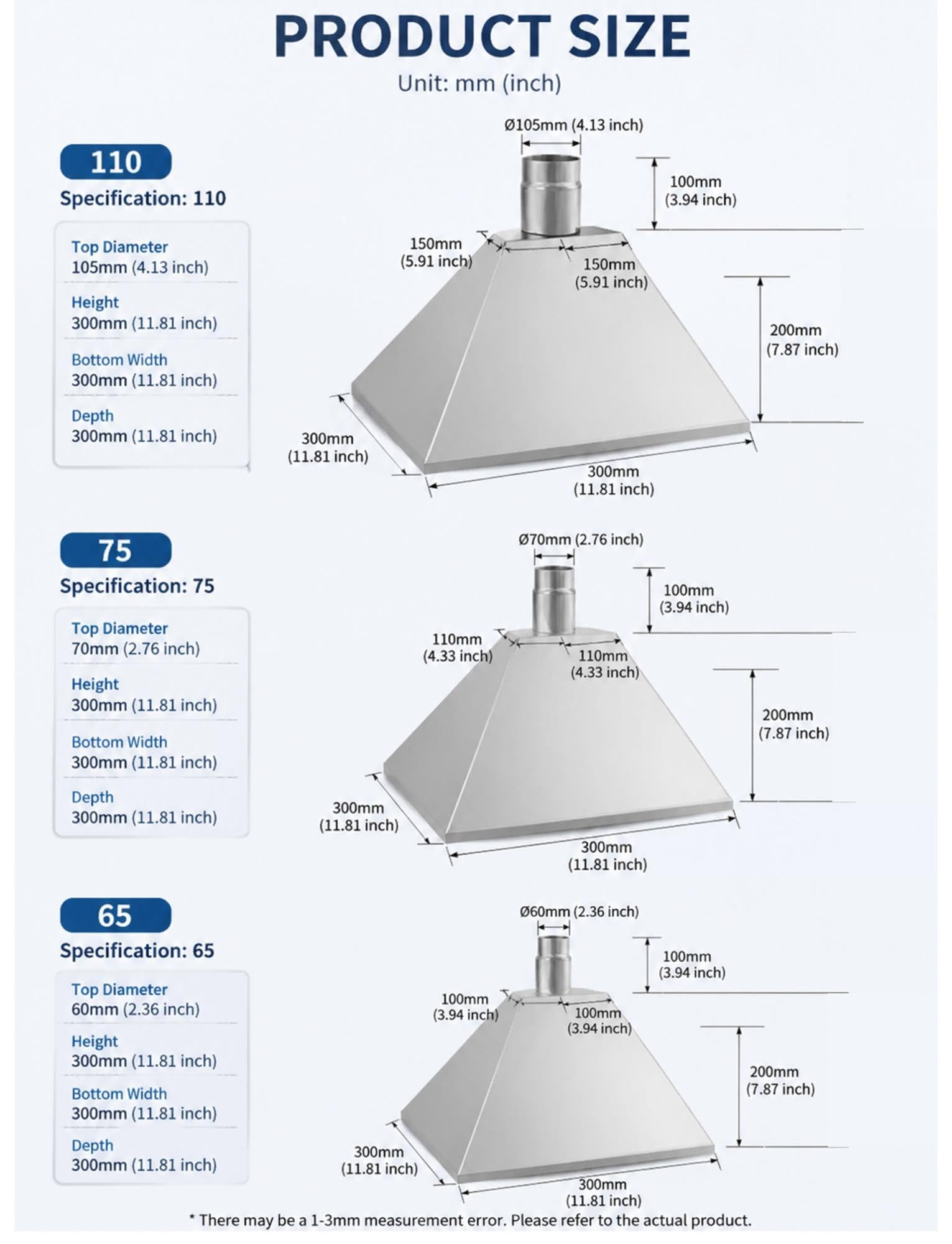 Campana extractora industrial de acero galvanizado para humos