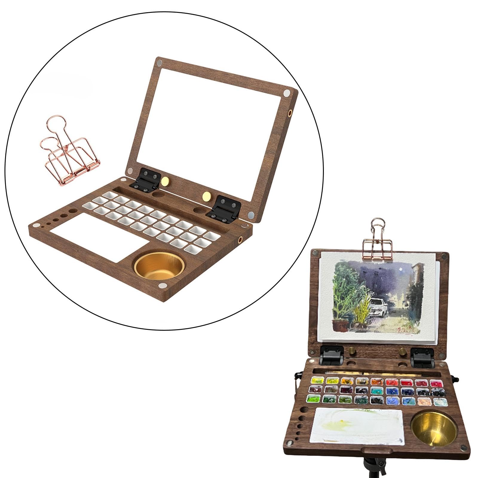 Palette Aquarelle 27 Cases, Récipient en Bois pour Peinture Acrylique et Huile